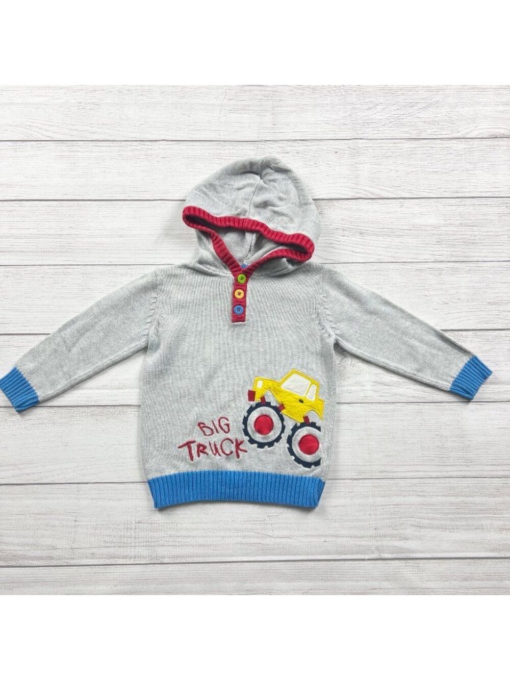 Blue Zoo Toddler Boys Hooded Gray Sweater Big Truck Graphic 2-3